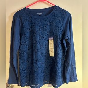 Laura Scott Blue Long Sleeve Blue Lace Shirt